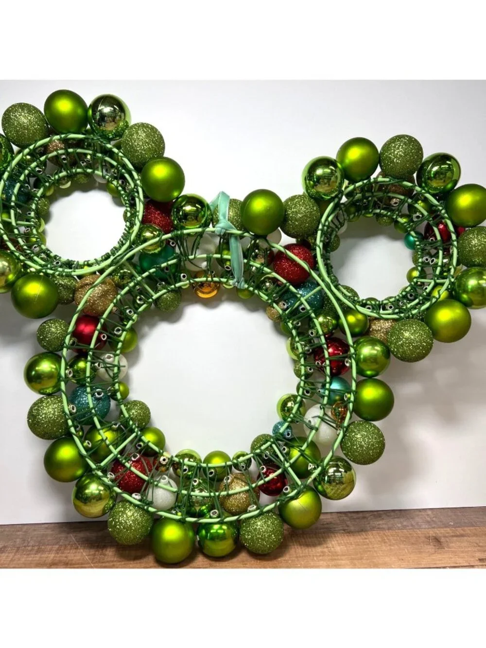 Christmas Ornament Wreath In Green Red & Gold Mickey Mouse Shape Home Wall Decor